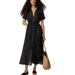 NWT J.Crew Women's Sz 6 Black Cerise Shirt-Dress Ramie A-Line Midi Lined CK661